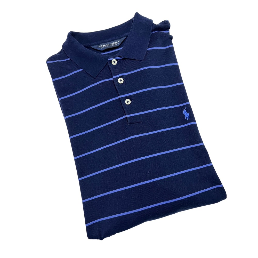 Polo Golf Ralph Lauren Polo Shirt Mens Medium Navy Blue Striped Pima Cotton E07